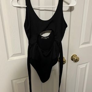 pretty little thing black tie front one piece swimsuit